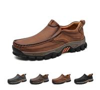 Enjerr Orthopedic Shoes Men, Men's Slip-On Orthopedic Hands-Free Genuine Leather Slip on Loafers, for Men Travels (Brown,43)