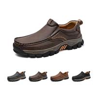 Enjerr Orthopedic Shoes Men, Men's Slip-On Orthopedic Hands-Free Genuine Leather Slip on Loafers, for Men Travels (Dark Brown,50)