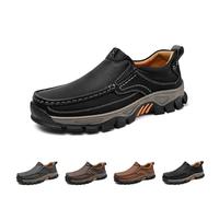 Enjerr Orthopedic Shoes Men, Men's Slip-On Orthopedic Hands-Free Genuine Leather Slip on Loafers, for Men Travels (Black,42)