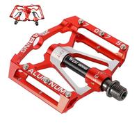 ENJOHOS Pedales de Bicicleta 3 Rodamientos Sellados 9/16" Antideslizante CNC Aluminio Ligero Pedal Ancho Pedal Ancho Plano Antideslizante Pedales de Bicicleta para MTB,Bicicleta de Carretera,Rojo