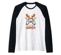 Enjoy Cool Christmas Christmas Gamer Joystic with Reindeer Camiseta Manga Raglan