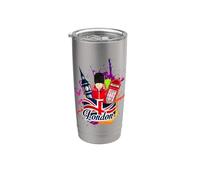Enjoy Cool Colorful London UK Tee Shirts, London Landmarks Vaso térmico de acero inoxidable de doble pared