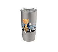 Enjoy Cool Teddy Bear With Classic Car Graphic Designs Fun Vaso térmico de acero inoxidable de doble pared