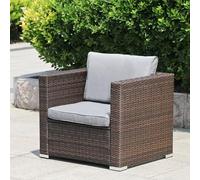 Enjoy Fit® Juego de muebles de jardín para 1 - 6 personas, muchos modelos, incluye cojín, taburete, mesa con cristal, muebles de salón al aire libre, conjunto de asientos, clásico marrón (A:1 persona)