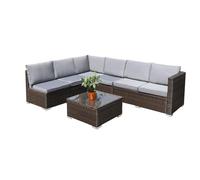 Enjoy Fit® Juego de muebles de jardín para 1 - 6 personas, muchos modelos, incluye cojín, taburete, mesa con cristal, muebles de salón al aire libre, conjunto de asientos, color marrón clásico (B:6