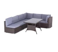 Enjoy Fit® Juego de muebles de jardín para 1-6 personas, muchos modelos, incluye cojín, taburete, mesa con cristal, muebles de salón para exteriores, color marrón clásico (C 6 pers)