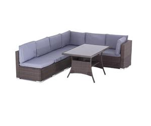 Enjoy Fit® Juego de muebles de jardín para 1-6 personas, muchos modelos, incluye cojín, taburete, mesa con cristal, muebles de salón para exteriores, color marrón clásico (C 6 pers)