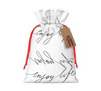 Enjoy Life - Bolsa de Navidad práctica con impresión de texto negro escrito a mano con cordón, 4.7 x 6.9 pulgadas para Navidad, Halloween