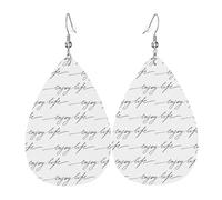 Enjoy Life - Juego de aretes de lágrima con texto negro escrito a mano, aretes de cuero de moda para mujer, regalo de joyería de fiesta de cumpleaños