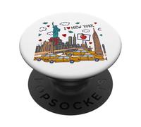 Enjoy New York City Cartoon Doodles Graphic Cool Designs Fun PopSockets PopGrip Adhesivo