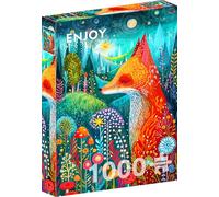 ENJOY Puzzle Fox in Blooming Flowers Nature at Sunrise Illustration - Rompecabezas de 1000 piezas para adultos, acabado mate, tacto suave, fácil de montar, ajuste apretado, colores vivos, servicio de