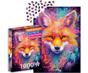 ENJOY Puzzle Ilustración abstracta de salpicaduras de retrato de zorro rojo, rompecabezas de 1000 piezas para adultos, acabado mate, tacto suave, fácil de montar, ajuste apretado, colores vivos