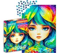 ENJOY Puzzle Ilustración de retrato de niña arcoíris en fantasía - Rompecabezas de 1000 piezas para adultos - Acabado mate, tacto suave, fácil de montar, ajuste apretado, colores vivos, servicio de