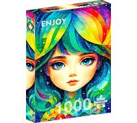 ENJOY Puzzle Ilustración de retrato de niña arcoíris en fantasía - Rompecabezas de 1000 piezas para adultos - Acabado mate, tacto suave, fácil de montar, ajuste apretado, colores vivos, servicio de