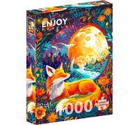 ENJOY Puzzle Wild Fox in Floral Moon Forest Night Illustration - Rompecabezas de 1000 piezas para adultos, acabado mate, tacto suave, fácil de montar, ajuste apretado, colores vivos, servicio de