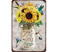 Enjoy the Little Things Girasol Colibrí Cartel de metal Vintage Arte de pared Jardín Bar Hogar Cocina Decoración de Pared Placa 8x12 pulgadas