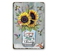 Enjoy The Little Things Girasol y Colibrí Cartel de metal de 20,3 x 30,5 cm