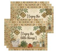 Enjoy the Little Things - Manteles individuales botánicos clásico beige para mesa de comedor, cocina rústica antideslizante, lavable para interiores y exteriores, juego de 6 manteles individuales