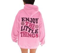 Enjoy The Little Things - Sudadera con capucha para mujer, linda, casual, con capucha, diseño de letras de otoño, holgadas, ligeras, con capucha, ajuste holgado, a la moda, suave y cómoda, Y2K, rosa