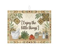 Enjoy the Little Things - Tapete de secado de platos para encimera de cocina, tapete absorbente bohemio vintage, almohadilla de secado de microfibra rústica de primavera para decoración del hogar
