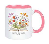 Enjoy The Next Chapter 2026 - Taza de café de cerámica para mujer, diseño de libro floral divertido de 11 onzas, regalo para compañeros de trabajo, taza de despedida de jubilación, regalo de