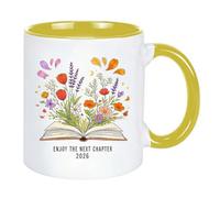 Enjoy The Next Chapter 2026 - Taza de café de cerámica para mujer, diseño de libro floral divertido de 11 onzas, regalo para compañeros de trabajo, taza de despedida de jubilación, regalo de