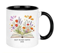 Enjoy The Next Chapter 2026 - Taza de café de cerámica para mujer, diseño de libro floral divertido de 11 onzas, regalo para compañeros de trabajo, taza de despedida de jubilación, regalo de