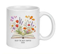 Enjoy The Next Chapter 2026 - Taza de café de cerámica para mujer, diseño de libro floral divertido de 11 onzas, regalo para compañeros de trabajo, taza de despedida de jubilación, regalo de