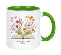 Enjoy The Next Chapter 2026 - Taza de café de cerámica para mujer, diseño de libro floral divertido de 11 onzas, regalo para compañeros de trabajo, taza de despedida de jubilación, regalo de