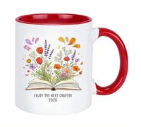 Enjoy The Next Chapter 2026 - Taza de café de cerámica para mujer, diseño de libro floral divertido de 11 onzas, regalo para compañeros de trabajo, taza de despedida de jubilación, regalo de
