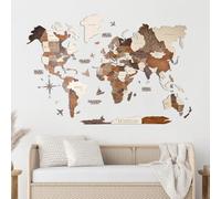 Enjoy The Wood Mapa Mundial de Madera 3D Arte de Pared Gran Decoración de Pared para Regalo de Inauguración de Casa Idea de Regalo de Inauguración de Casa (Multicolor, Small)