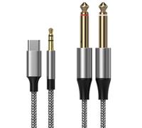 ENJOY-UNIQUE Cable de audio estéreo de 1/4 pulgadas a USB C estéreo 2,3 m, conector jack de 3,5 mm a 2 x 6,35 mm divisor en Y TS cable auxiliar para guitarra, auriculares, mezclador, amplificador