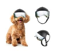 Enjoying Casco de Moto para Perros con Orificios para Las Orejas, con Lentes abatibles, Anti-UV y Anti-Arena, para Perros de 7,5 a 12,5kg en Bicicleta, Lentes Plateadas