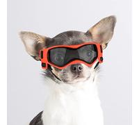 Enjoying Gafas de sol para perro de raza pequeña, gafas con protección ultravioleta, para cachorros, para coche, antiviento, antipolvo, antivaho, transpirables, correas ajustables, rosa llamativo