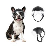 Enjoying Medio Casco de Motocicleta para Perro con Agujeros para Las Orejas, Casco para Mascotas con Lentes abatibles, protección UV, antiarena, para Perros de 7,5 a 12,5kg
