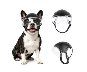 Enjoying Medio Casco de Motocicleta para Perro con Agujeros para Las Orejas, Casco para Mascotas con Lentes abatibles, protección UV, antiarena, para Perros de 7,5 a 12,5kg