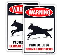 Enjoyist Paquete de 2 letreros reflectantes de aluminio con texto "Protected by German Shepherd", con texto en inglés "Beware of Dog", 12 x 8 pulgadas, 0.4 pulgadas, sin óxido, con protección UV y
