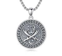 enjoylifecreative Allah Halskette für Herren Damen 925er Sterling Silber Arabische Muslim Anhänger Kette Islam Muslische Religiöses Schmuck Geschenke für Frauen Männer, Plata esterlina, No es una