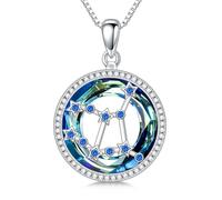 enjoylifecreative Collar de cristal para mujer con 12 signos del zodiaco, plata de ley 925, horóscopo, piedra natal, colgante, cadena, constelaciones, astrología, joyas regalos para mujeres y niñas