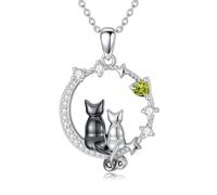 enjoylifecreative Collar de oso de peluche/gato/vaca para mujer, plata de ley 925, colgante de piedra natal, cadenas de cumpleaños, Navidad, regalo para mujeres y niñas, Plata esterlina, No es una
