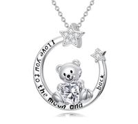 enjoylifecreative Collar de oso de peluche para mujer, plata de ley 925, collar de oso de luna creciente, regalo de cumpleaños, Navidad, joyería para mamá, hija, esposa