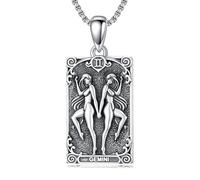 enjoylifecreative Collar de plata de ley 925 para mujer, 12 signos del zodiaco, horóscopo, tarjeta del tarot, colgante de cadena, constelaciones, astrología, regalo para mujeres, Plata esterlina, No