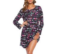 ENJOYNIGHT Camisón de mujer de manga larga, algodón, con estampado, camiseta para dormir, ropa de noche, vestido de noche, abecedario, S