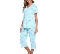 ENJOYNIGHT Conjunto de pijama de algodón con manga corta y estampado bonito para mujer, XXL