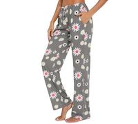 ENJOYNIGHT Pantalones de pijama largos de algodón para mujer, pantalones de pijama estampados, pantalones de ocio con bolsillos y cordón, flores, L