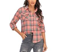 Enjoyoself Camisa Cuadros Mujer Franela 100% Algodón Camisa Leñador Blusas Basiccon Botones Camisetas Cuello en V Manga Larga Casual Oficina Básico Vintage Western
