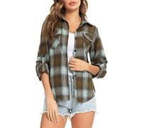 Enjoyoself Camisa Cuadros Mujer Franela 100% Algodón Camisa Leñador Blusas Basiccon Botones Camisetas Cuello en V Manga Larga Casual Oficina Básico Vintage Western
