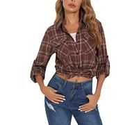 Enjoyoself Camisa Cuadros Mujer Franela 100% Algodón Camisa Leñador Blusas Basiccon Botones Camisetas Cuello en V Manga Larga Casual Oficina Básico Vintage Western