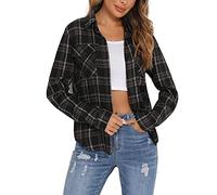 Enjoyoself Camisa Cuadros Mujer Franela 100% Algodón Camisa Leñador Blusas Basiccon Botones Camisetas Cuello en V Manga Larga Casual Oficina Básico Vintage Western