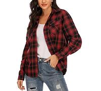 Enjoyoself Camisa Cuadros Mujer Franela 100% Algodón Camisa Leñador Blusas Basiccon Botones Camisetas Cuello en V Manga Larga Casual Oficina Básico Vintage Western